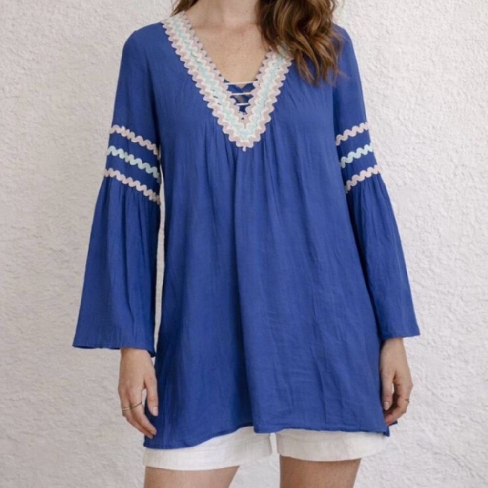 Judith March Anthropologie Boho Statement Sleeves, Embroidered‎ Top, Size M